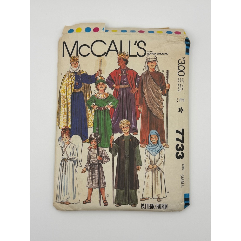 McCalls 7733 Vintage 1981 Children Biblical Nativity‎ Costume Sewing Pattern SM